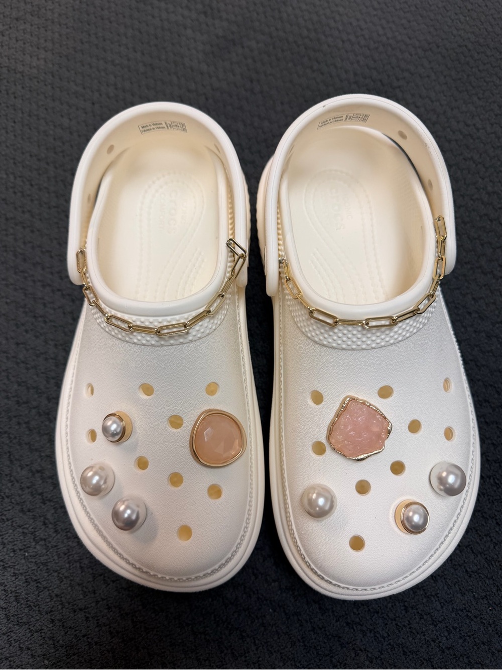 CROCS Classic Crush Clog White Platform Custom Shoes Size W7 M5 Jewels Charms - Picture 5 of 12